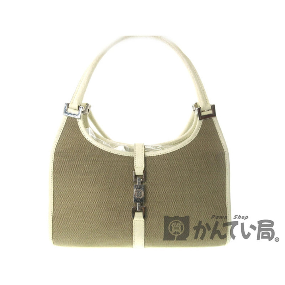 GUCCI Handbag Leather Canvas Jaggy Beige